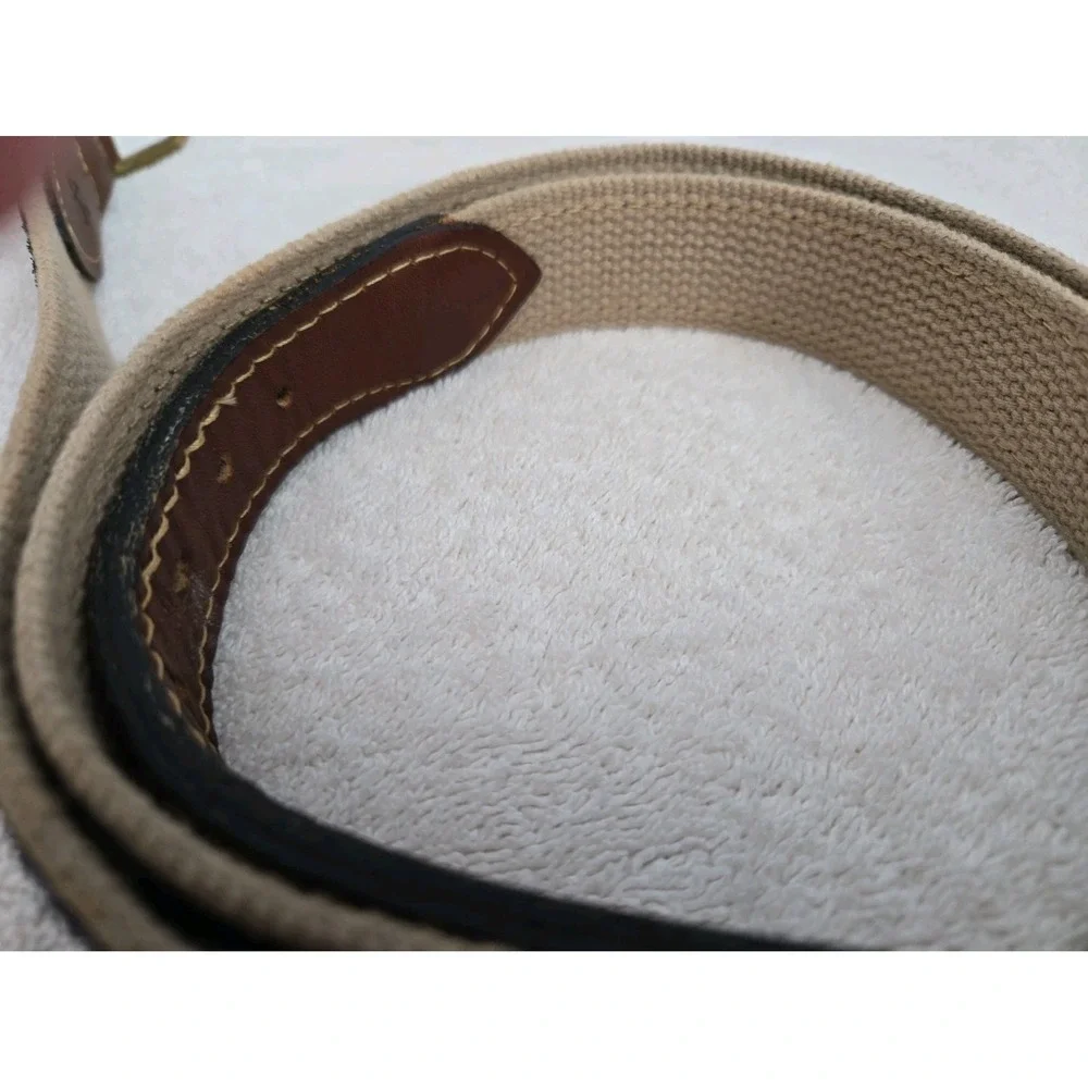 CAREY CHEN OCEAN RIDER Belt Mahi Mahi Sz 44 Leather Ends Canvas Brass Buckle GC